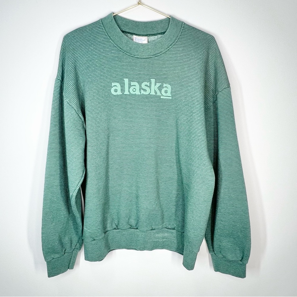 VTG Premier Sportswear Green Striped Alaska 90s Sweatshirt Tagged XL Unisex
